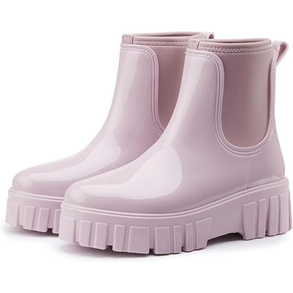 Women's Purple Ankle Boots Waterproof Platform Rubber Chelsea Comfortable Shoes - Picture 1 of 6